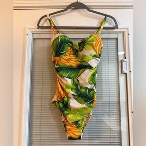 Kona Sol Tropical Leaf Print Swimsuit